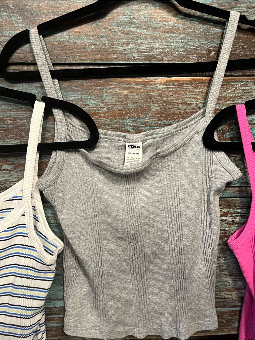 EUC!💗PINK VS Bundle of3 Multi Rib Cami Tanks!PINK,Gray,White Multi! Like NEW(L)! - Picture 5 of 13